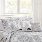 Damask Oversized King Bedspread Set Reversible Quilt White Scalloped Edge