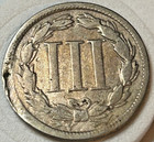 1865 Three Cent Nickle Piece In Clear Plastic Holder Some Corrosion- B17-5