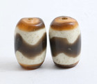 Late Qing Tibetan Glass Beads Pair     Tiger Tooth Dzi  huya Tianzhu  Style  z 