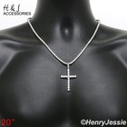 20 men 925 Sterling Silver 3mm Bling 1 Row Tennis Cz Chain Cross Pendant sp170