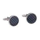 Luxury Round Blue Crystal Engraved Cufflinks Silver Cuff Link Mens Wedding Gift