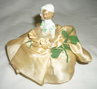 Antique Pin Cushion Porcelain Half Doll Flapper Girl Art Deco Clover Dress 1920s