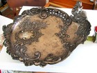 Antique Ornate Silver Plate Art Nouveau Valet Tray Cherub Mermaid 2 Tails Rare 