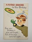 Vtg 50s Toycard Kids Space Birthday Card Interactive Punch-out Flying Saucer