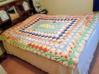 Vintage Feedsack Patchwork Quilt 65x81 Hand Tied Multicolor Floral Cotton