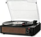 Vintage Vinyl Record Player With Speakers - Wood Black Turntable  Retro Music Pl