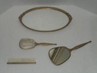 Vintage Gold Tone Raised Rose Flower  4  Piece Dresser Vanity Set Very Nice