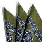 Leaf Green   Light Blue Geometric Silk Pocket Square  handmade In England 