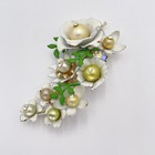 Vintage White Enamel Flower Pearl Rhinestone Pin Brooch Green Gift