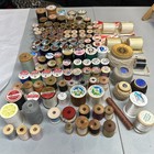 Lot Of 130  Vintage   Modern Thread Spools     Wood  Plastic  Mixed Brands