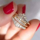 Wedding Trio Ring Set 2ct Baguette Lab Created Diamond 14k Yellow Gold Plated