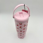 Hydrapeak Tumbler Pink Cherry Print Insulated Water Bottle With Handle 30 Oz