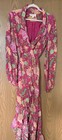 Rococo Sand - Pink Floral Wrap Maxi Dress Vneck Tie Ruffle Long Sleeve Size  M