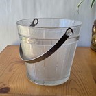 Vintage Glass Barrel Ice Bucket Wood Grain Metal Handle Mid Century Barware