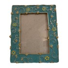 Enamel Metal Turquoise Gold Flowers Picture Photo Frame Rhinestones Easel 3x4 5 
