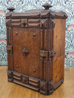 Large 19th Century Antique Chip Carved Tramp Folk Art Cabinet Chest Box 53cm