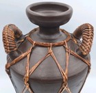 Antique Japanese Meiji-era Bamboo Lattice Caged Ceramic Vase Handled Peasant Pot