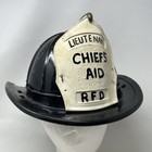 Vintage Racine Fire Dept Firefighter Helmet Cairns Leather Badge Aid Lieutenant