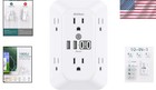 6 Outlet Surge Protector Wall Adapter     Multi Plug Extender W 4 Usb Ports  Black