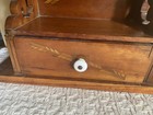 Antique Vtg Wood Wall Hanging Shelf W  Drawer Ornate Scrolls   Inlaid Marquetry