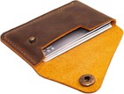 Leather Card Holder Snap Closure Ultra Slim Minimalist Wallet Pocket Card Case