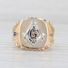 Vintage Masonic Square Compass Signet Ring 10k Gold Size 9 75 Blue Lodge