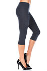 Cotton Spandex Capri Leggings Below Knee Plain Solid Stretchy Capris  s-3x 