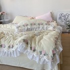 Bedding Set 4 Pcs 3d Flowers Milk Velvet Super Warm Lace Duvet Cover Bed Sheet