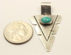 Vintage Navajo Signed Se Sterling Silver Stamped Turquoise Arrowhead Pendant