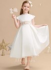Jj s House A-line Tea Length Satin Short Sleeve Flower Girl Sz 12 Dress 172359