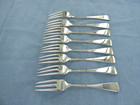 An Antique Set Of 8 Sterling Silver  O e Three Prong Dessert Forks London 1904 