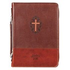  Men s Classic Bible Cover Cross John 3 16  Brown Faux Leather Large