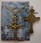 Irish Celtic Cross 2-sided 18  Crucifix Necklace Antique Gold Plate New   