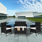 4 Pc Outdoor Patio Rattan Black Wicker Table Sofa Furniture Set W  White Cushion