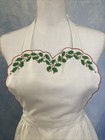 Vintage 1980s W-c Imports Christmas Apron Embroidered Linen White Scalloped Full