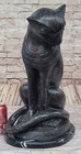 Hand Made Egyptian Cat Bronze Sculpture Marble Base Statue Large Decor Sale Nr