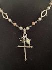 Vintage Lucky Brand Distressed Silver Cross Om Charm Toggle Statement Necklace