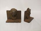 Vintage Cast Iron Bronzed Native American Indian Chief Head Book Ends Pair