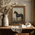 Vintage Gold Framed Horse Wall Art Horse And Dog Canvas Wall Decor Rustic Far   