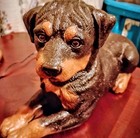 Vintage Homco Resin Large Rottweiler Dog Brown   Black Statue Figurine
