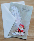 Vtg 1950 s Hallmark Teacher Christmas Card Santa Quill Pen Unused W Envelope
