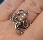 Wire Wrapped Handcrafted Ring Silver Toned Pearl Beads Size 6 Hand Made Artisan