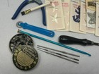 Vtg   Nos Sewing Notions Lot Thread Needles Patches Elastic Fabric Chalk Tracing