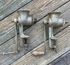 Pair Of Vintage Antique Universal No 2 Food Meat Grinders Table Mount Hand Crank