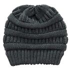 Grey  Women Ponytail Messy Bun Beanie Pony Tail Winter Knit Stretch Hat Us