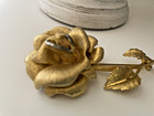 Vintage Goldtone Brushed Rose Flower Brooch Pin Large Statement Jewelry Gift