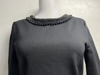 Hallhuber Knit Embellished Crew Neck Peplum Top Sz S Long Sleeve Black Stretch