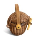 Vintage Miniature Nantucket Style Basket Purse W  Lid   Handle 3    