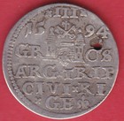 R  Poland Lithuania 3 Groschen 1594 Riga Sigismund Iii Vf Details Hole  3153