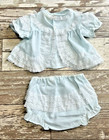 Vintage Mayfair Baby Newborn Light Blue Lace   Bows Embroidered Dress